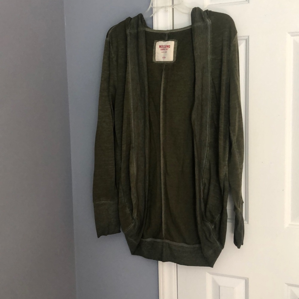 Distressed Army Green Open Hoodie